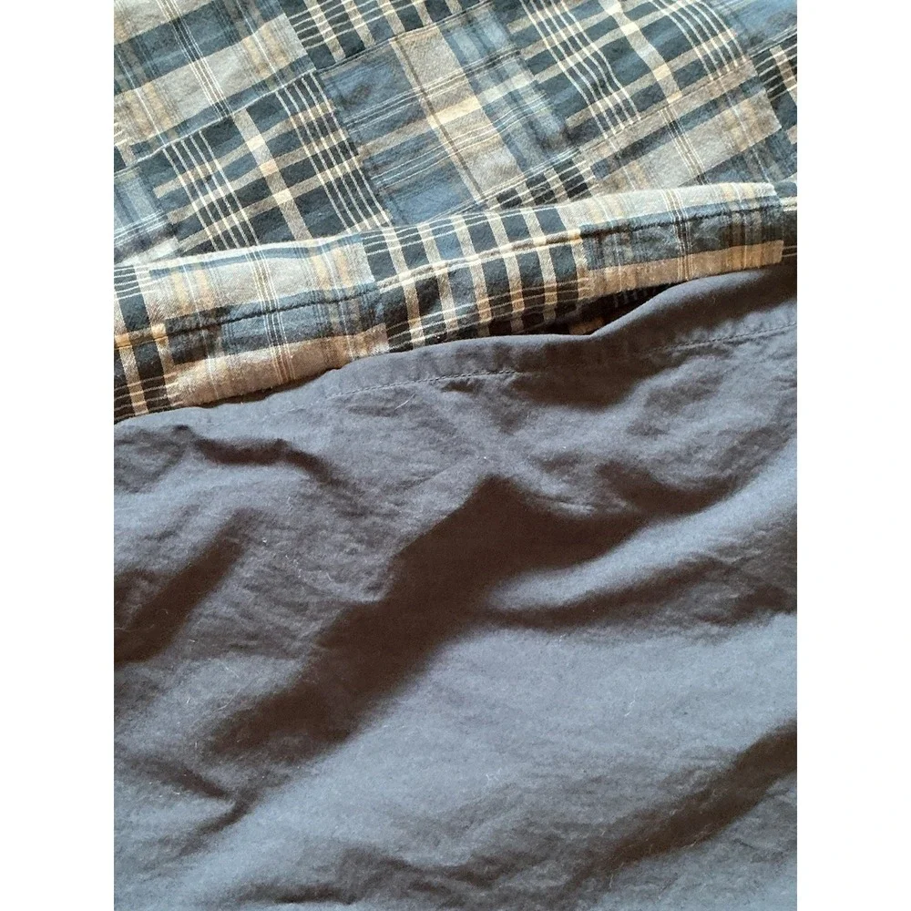 Pottery Barn Teen Full Queen Duvet Blue Madras Plaid PB Dorm 100% Cotton Classic